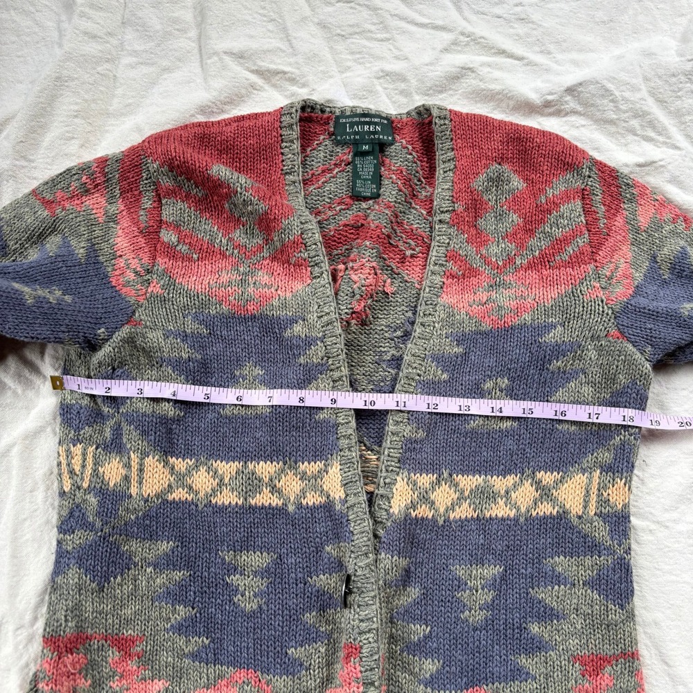 Vintage Lauren Ralph Lauren Southwestern Hand Knit Cardigan Red Blue M *READ* - Picture 5 of 8